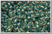 R-11-0995, TOHO Rocailles, 11/0, aqua, trans., gold-ld., AB, 10g