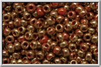 R-11-1708, TOHO Rocailles, 11/0, brick red, op., marbled, gilded, 10g