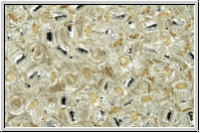 R-08-0021PF, TOHO Rocailles, 08/0, crystal, trans., silver-ld. perm.-finish, 10g