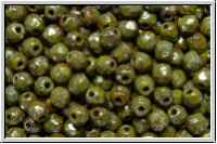 Bhm. Glasschliffperle, feuerpol., 3mm, olivine, dk., op., silver picasso, 50 Stk.