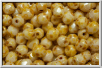 Bhm. Glasschliffperle, feuerpol., 4mm, white, op., honey picasso, 50 Stk.