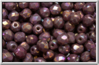 Bhm. Glasschliffperle, feuerpol., 4mm, white, op., purple iris., 50 Stk.