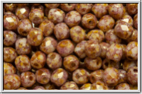 Bhm. Glasschliffperle, feuerpol., 4mm, white, op., violet senegal, 50 Stk.