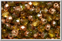 Bhm. Glasschliffperle, feuerpol., 4mm, lime, lt., trans., half capri gold, 50 Stk.