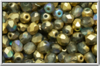 Bhm. Glasschliffperle, feuerpol., 4mm, crystal, trans., golden AB, matte, 50 Stk.