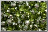 Bhm. Glasschliffperle, feuerpol., 4mm, lime, lt., trans., half silver, 50 Stk.