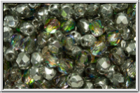Bhm. Glasschliffperle, feuerpol., 4mm, crystal, trans., half vitrail silver, 50 Stk.
