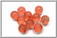 Acryl-Perle, rund, gerillt, 9mm, salmon, matte, 10 Stk.