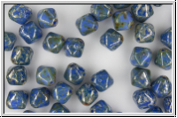 bhm. Glasperle, Bicone, 8mm, blue, opaque, silverpicasso, 10 Stk.