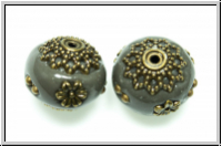 Indonesische Perle, 14x16mm, grau/antikmessingfb., 1 Stk.