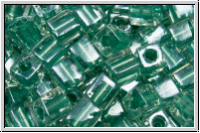 SB-04-2605, MIYUKI Squares, 4mm, crystal, trans., met. teal-ld., 15g