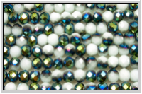 chin. Kristallschliffperle, Rondell, 3x4mm, white, op., half green met., 1 Strang