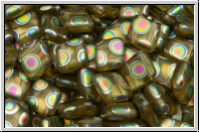 Flat Rhombus-Beads, 9x7mm, gold, lt., trans., vitrail peacock, matte, 25 Stk.
