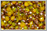 Bhm. Glasschliffperle, feuerpol., 4mm, yellow, opal, half capri gold, 50 Stk.