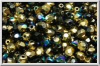 Bhm. Glasschliffperle, feuerpol., 4mm, black, op., golden AB, 50 Stk.