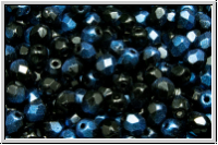 Bhm. Glasschliffperle, feuerpol., 4mm, black, op., half night blue, 50 Stk.