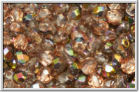 Bhm. Glasschliffperle, feuerpol., 4mm, crystal, trans., half rose gold, 50 Stk.