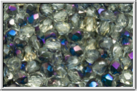 Bhm. Glasschliffperle, feuerpol., 4mm, crystal, trans., half blue flair, 50 Stk.