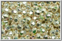 Bhm. Glasschliffperle, feuerpol., 4mm, crystal, trans., sterling silver plated, AB, 50 Stk.