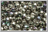 Bhm. Glasschliffperle, feuerpol., 4mm, crystal, trans., full nickel plated, AB, 50 Stk.