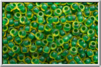 R-15-0242f, TOHO Rocailles, 15/0, jonquil, trans., emerald-ld., luster, matte, 5g