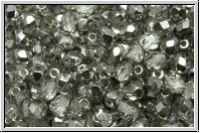 Bhm. Glasschliffperle, feuerpol., 4mm, crystal, trans., half silver, 50 Stk.