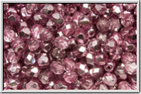 Bhm. Glasschliffperle, feuerpol., 4mm, crystal, trans., half apollo, pink, 50 Stk.