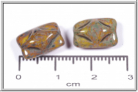 bhm. Glasperle, Kissen, 8,5x12,5x7mm, lt. topaz opal/picasso, 5 Stk.