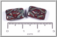 bhm. Glasperle, Kissen, 8,5x12,5x7mm, op. dk. red/picasso, 5 Stk.
