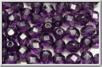 Bhm. Glasschliffperle, feuerpol., 6mm, purple velvet, trans., 25 Stk.