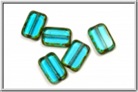 bhm. Glasperle, table cut, Rechteck, 12x8mm, aqua, trans., dk. picasso, 5 Stk.