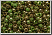 R-11-1702, TOHO Rocailles, 11/0, green, op., marbled, gilded, 10g