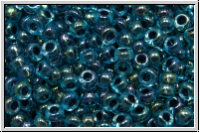 RR-11-0347, MIYUKI Rocailles, 11/0, aqua, trans., dk. blue-ld., AB, 10g