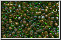 R-15-0247, TOHO Rocailles, 15/0, peridot, trans., oxblood-ld., 5g