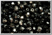 Bhm. Glasschliffperle, feuerpol., 4mm, black, op., half chrome, 50 Stk