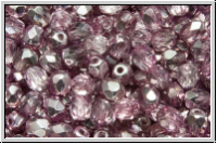 Bhm. Glasschliffperle, feuerpol., 4mm, crystal, trans., half apollo, amethyst, 50 Stk.