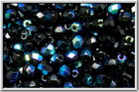 Bhm. Glasschliffperle, feuerpol., 4mm, black, op., AB, 50 Stk.