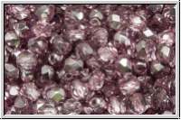 Bhm. Glasschliffperle, feuerpol., 4mm, crystal, trans., half apollo, lt. amethyst, 50 Stk.