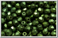 Bhm. Glasschliffperle, feuerpol., 4mm, green, met., matte, 50 Stk.