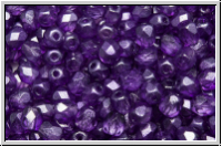 Bhm. Glasschliffperle, feuerpol., 4mm, crystal, trans., half wax purple, 50 Stk.