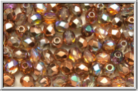 Bhm. Glasschliffperle, feuerpol., 4mm, crystal, trans., copper AB, 50 Stk.