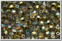 Bhm. Glasschliffperle, feuerpol., 4mm, crystal, trans., golden AB, 50 Stk.