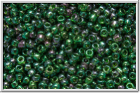 R-15-0322, TOHO Rocailles, 15/0, emerald, trans., gold luster, 5g