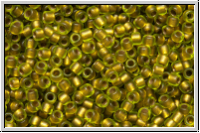 R-15-0996f, TOHO Rocailles, 15/0, peridot, trans., gold-ld., matte, AB, 5g