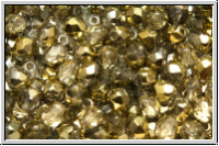 Bhm. Glasschliffperle, feuerpol., 4mm, crystal, trans., half brass, 50 Stk.