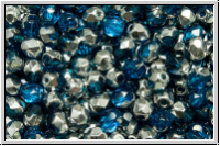 Bhm. Glasschliffperle, feuerpol., 4mm, capri blue, trans., half silver, 50 Stk.