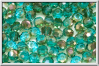 Kristallschliffperle, rund, 3mm, turquoise, trans., galv., 90 Stk.