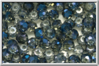 Kristallschliffperle, rund, 3mm, crystal, trans., blue galv., 90 Stk.