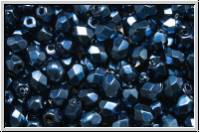 Bhm. Glasschliffperle, feuerpol., 4mm, black, op., heavy metal navy blue, 50 Stk.