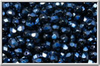 Bhm. Glasschliffperle, feuerpol., 4mm, black, op., heavy metal dark blue, 50 Stk.